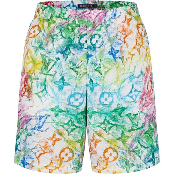 Louis Vuitton LV Pastel Monogram Logo Multicolor Watercolor Shorts 42 1A8H1I - Picture 1 of 14